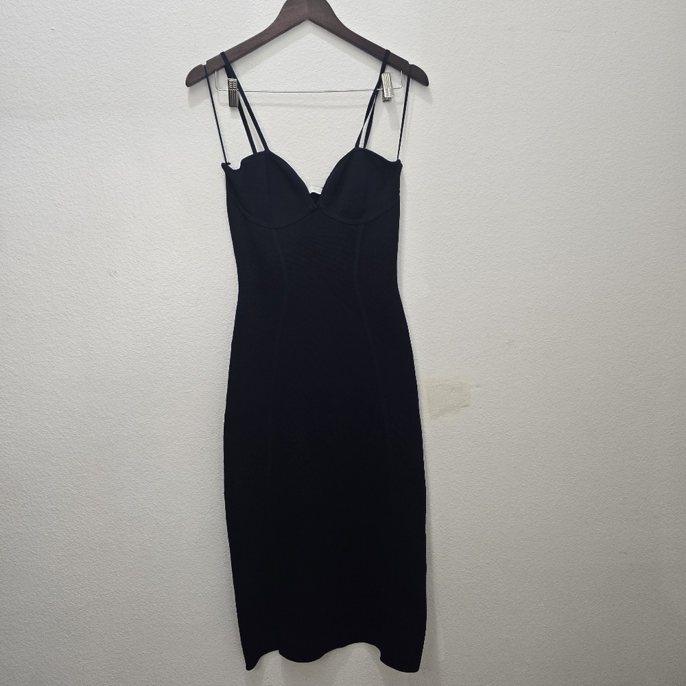 NWT Zara Navy Blue Bustier Midi Dress Corset Style Bodycon M - Picture 5 of 12